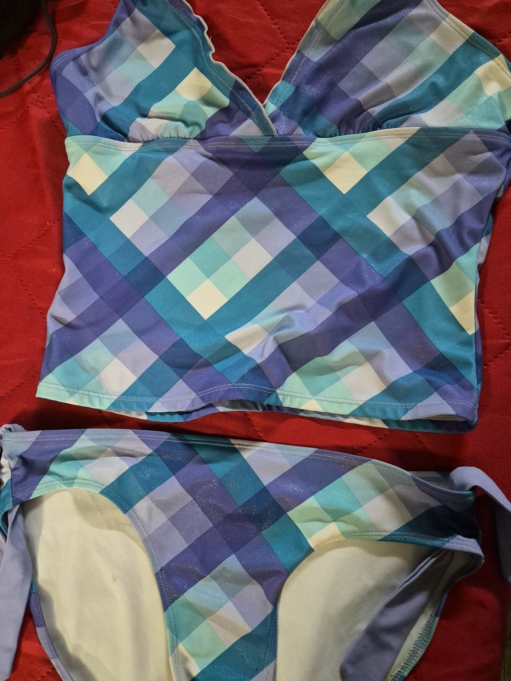 Justice Blue Teal Plaid Tankini Set